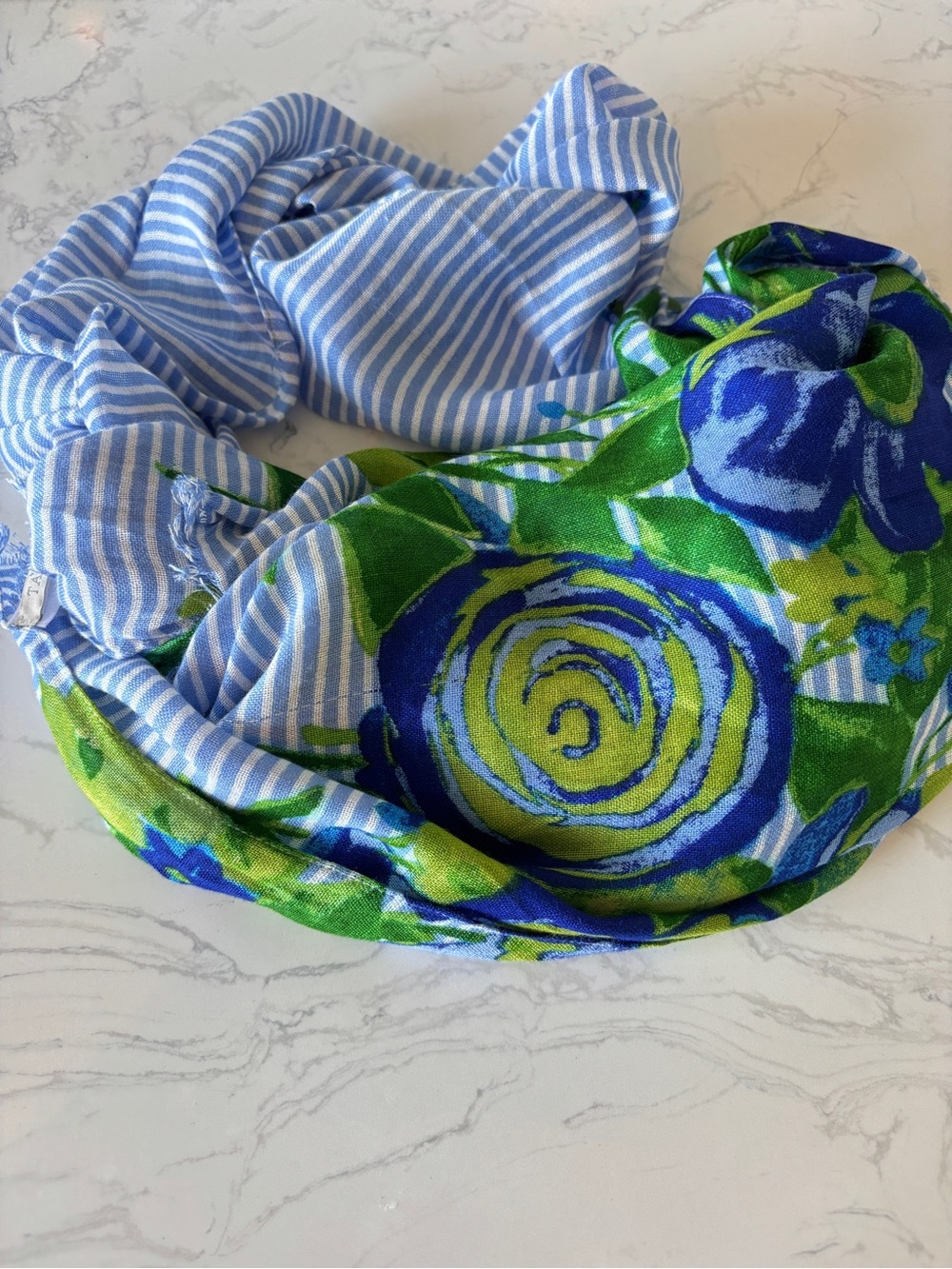 NWT Talbots Floral Blue & White Striped Scarf